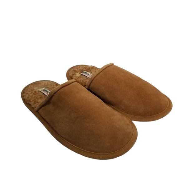 Minnetonka Other - Minnetonka Stuart Men's Tan Suede Round Toe Open Back Slippers Size 11